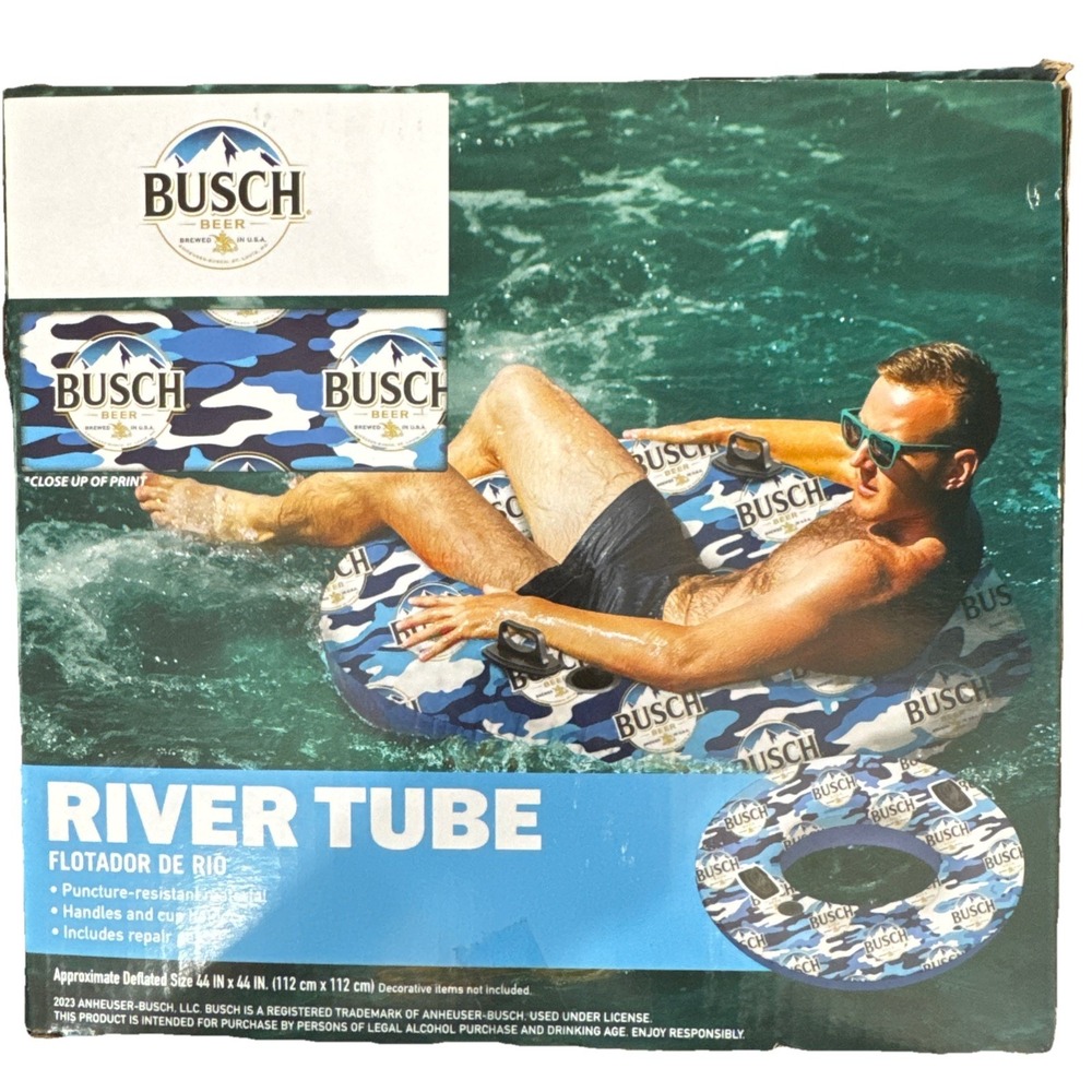 Busch Beer Logo River Tube Inflatable Pool Raft Water Float 44" Round Float NIB